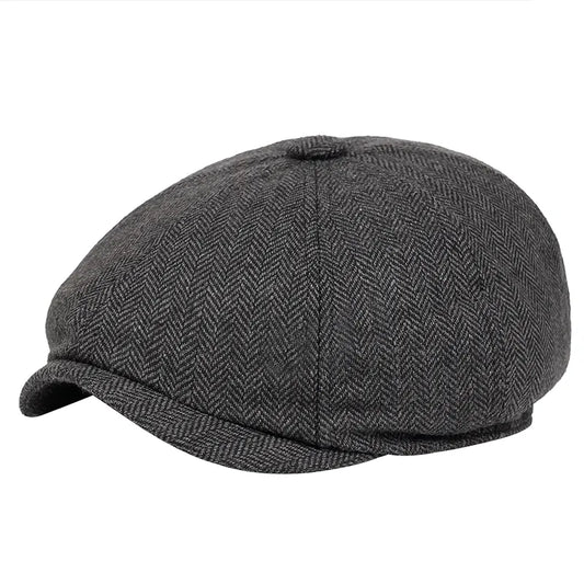 Men Beret Vintage Herringbone Gatsby Tweed Hat