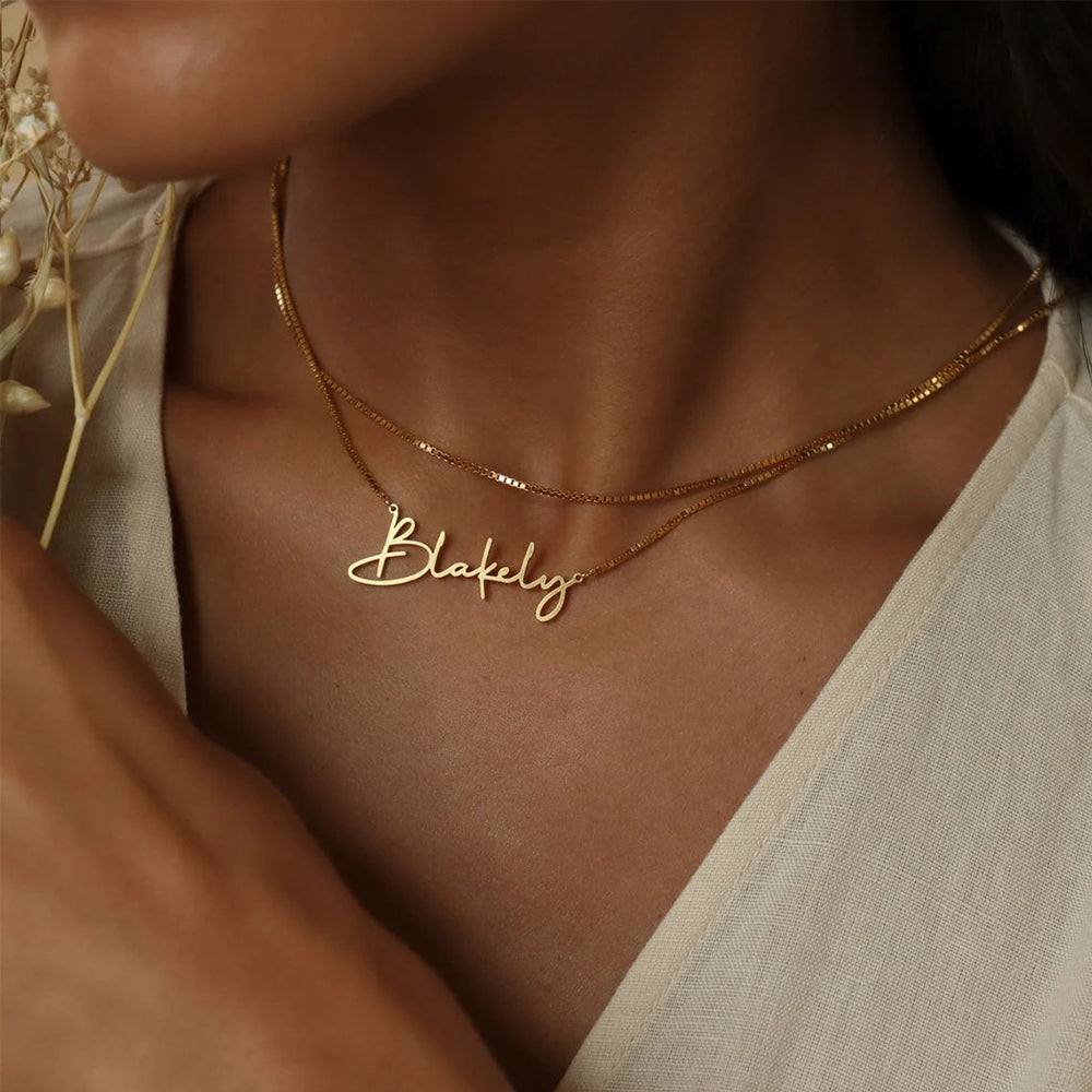 eMancoNEW Personalised Stainless Steel Jewelry Gold Custom Name Plates Necklace